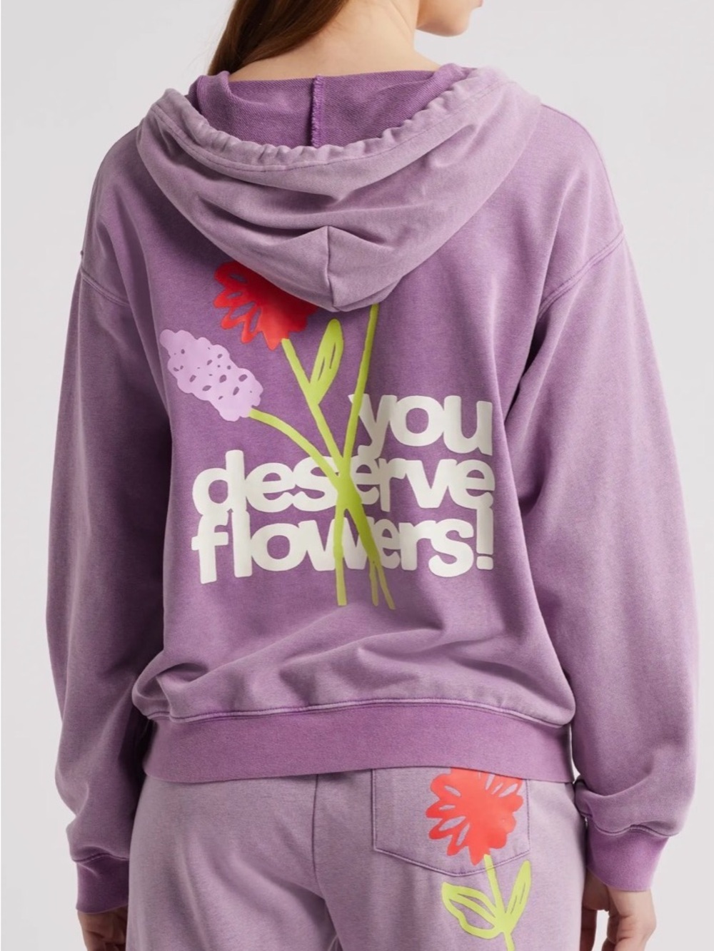 THE MAYFAIR GROUP You Deserve Flowers French Terry Graphic Hoodie size S/M